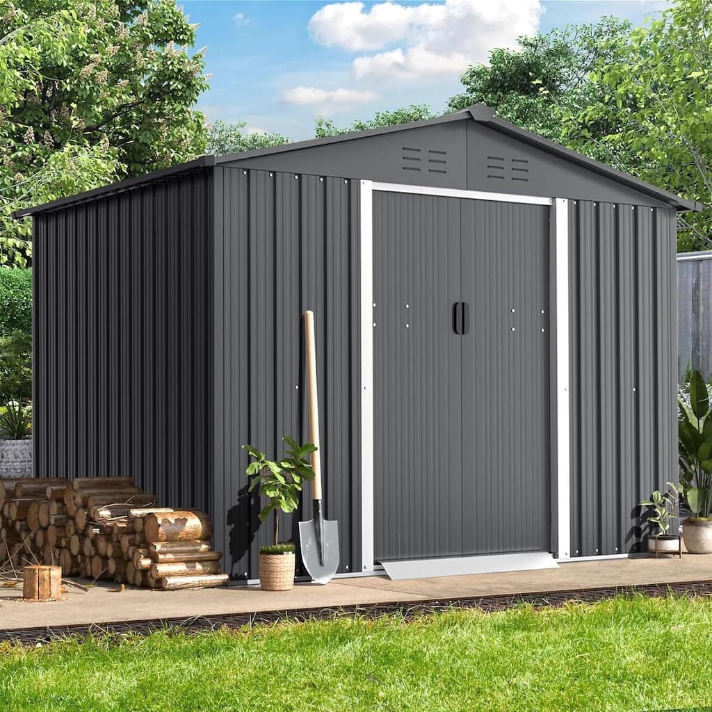 6x8 FT Outdoor Metal Storage Shed Garden Tool Shed with Lockable Door for Patio Furniture and Tools