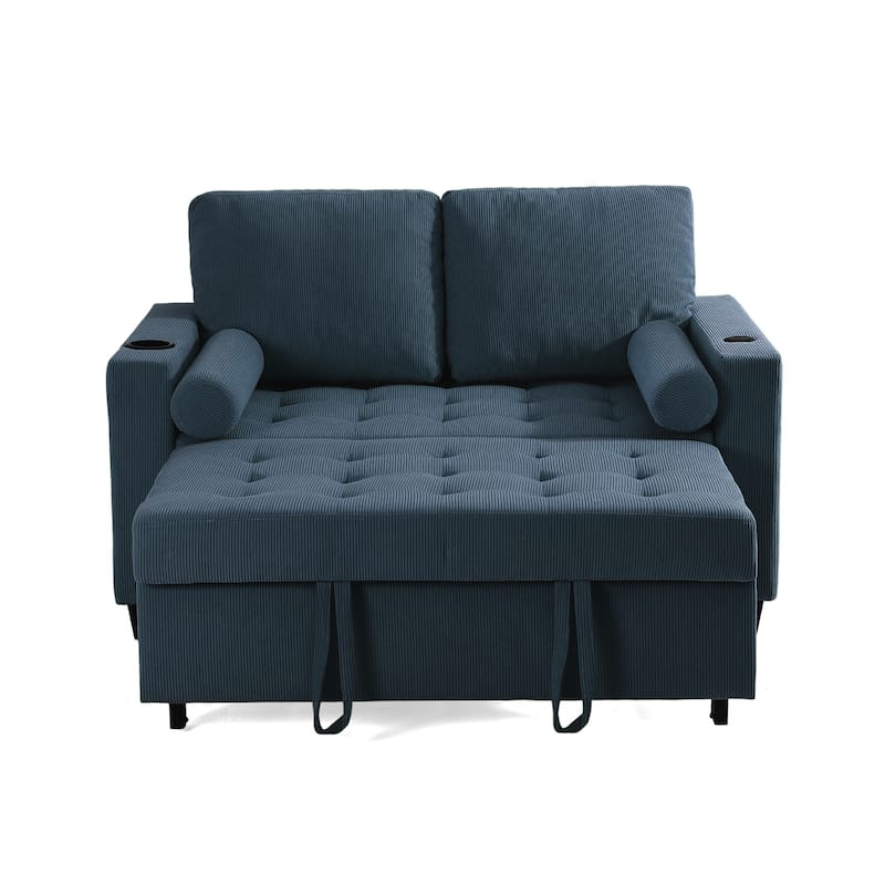 3-in-1 Pull-Out Sleeper Sofa Bed Convertible Adjustable Multi-Functional Loveseat with USB Port