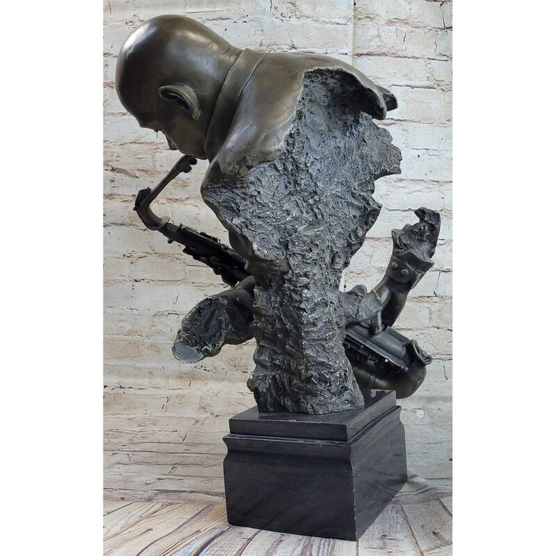 Harlem Jazz Man Saxophonist African American Black Saxophone Player Bronze Statue Sculpture Art