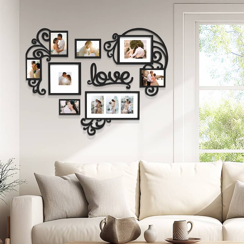 HELLO LAURA Heart-Shaped Photo Frame Set Wall Hanging Picture Frame - Black