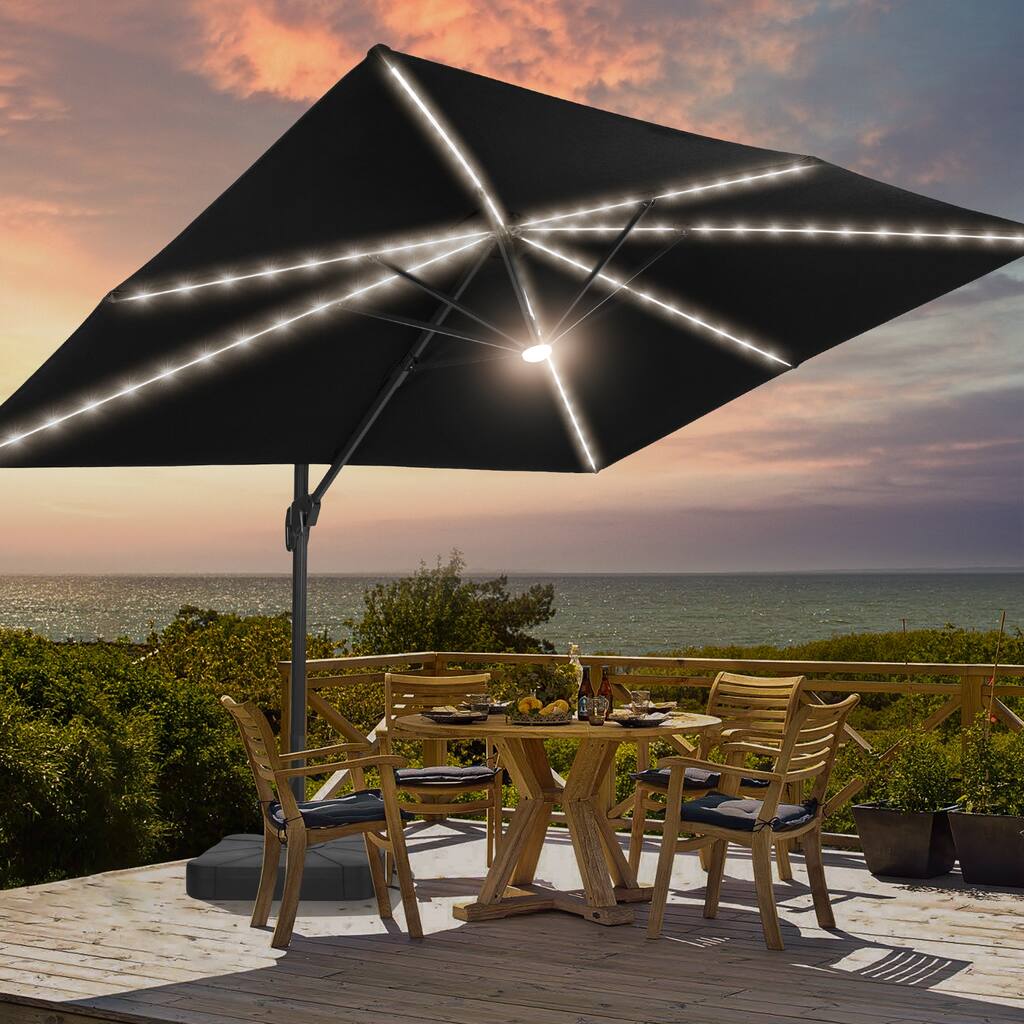 BONOSUKI 11.5x9FT LED Cantilever Patio Umbrella 360 Rotation w/Base