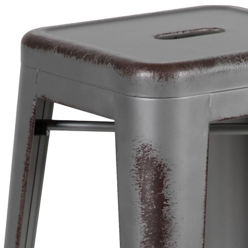 24" High Backless Distressed Metal Indoor-Outdoor Counter Height Stool
