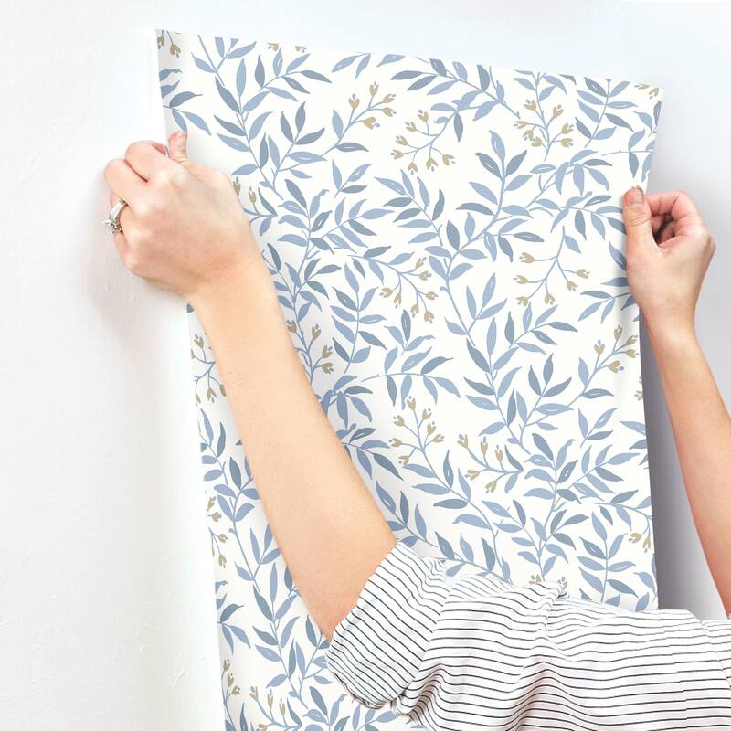 Chesapeake Senna Blue Budding Vines Wallpaper