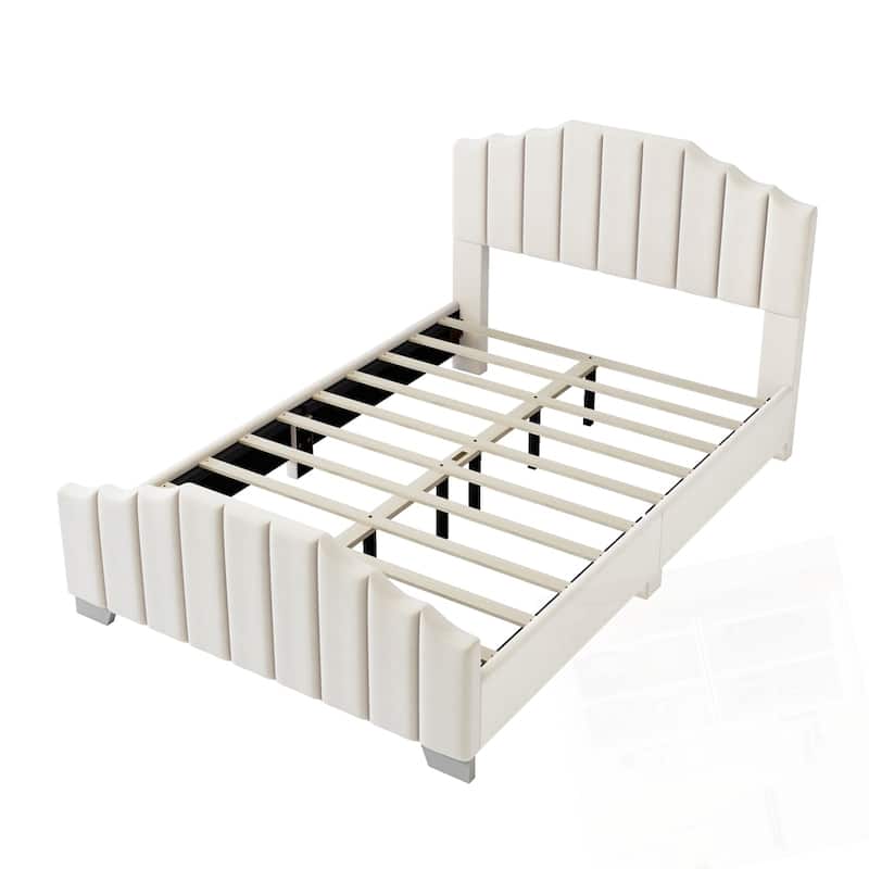 Velvet Upholstered Platform Bed Vertical Channel Tufted Headboard