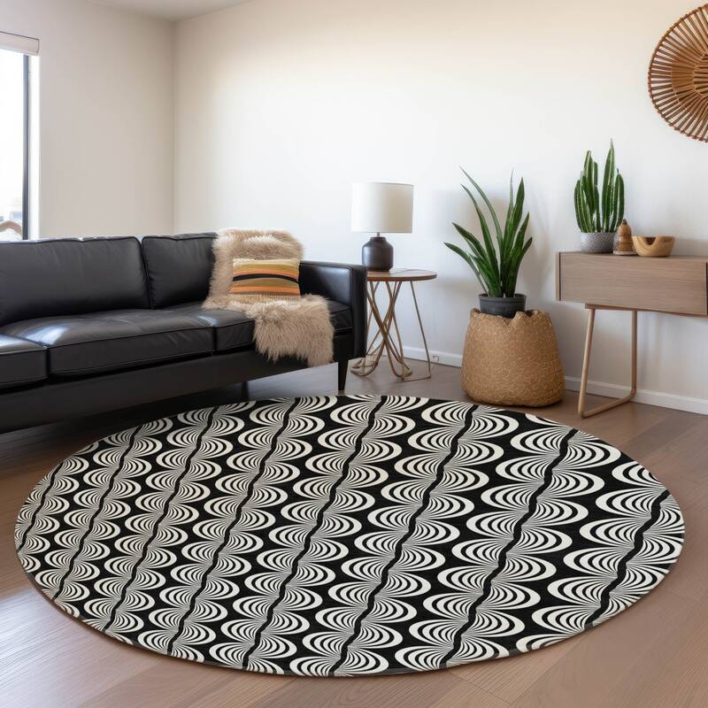 Premium Washable Super Soft Transitional Scallop Mayfield Rug - Black - 8' x 8'