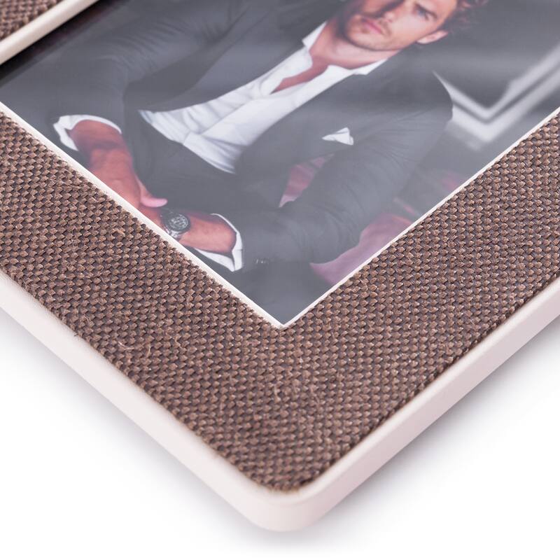 Raffia Over Nappa Cream Leather Photo Frame