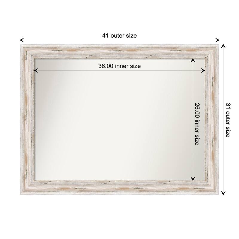 Alexandria White Wash Framed Non-Beveled Custom Wall Mirror, Bathroom Vanity Mirror - Outer Size: 41.25 x 31.25