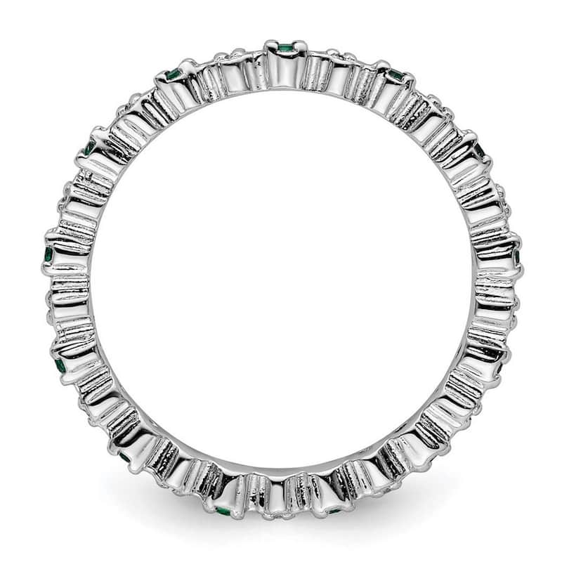 Curata 925 Sterling Silver Polished Prong set Stackable Expressions Cr. Emerald and Diamond Ring