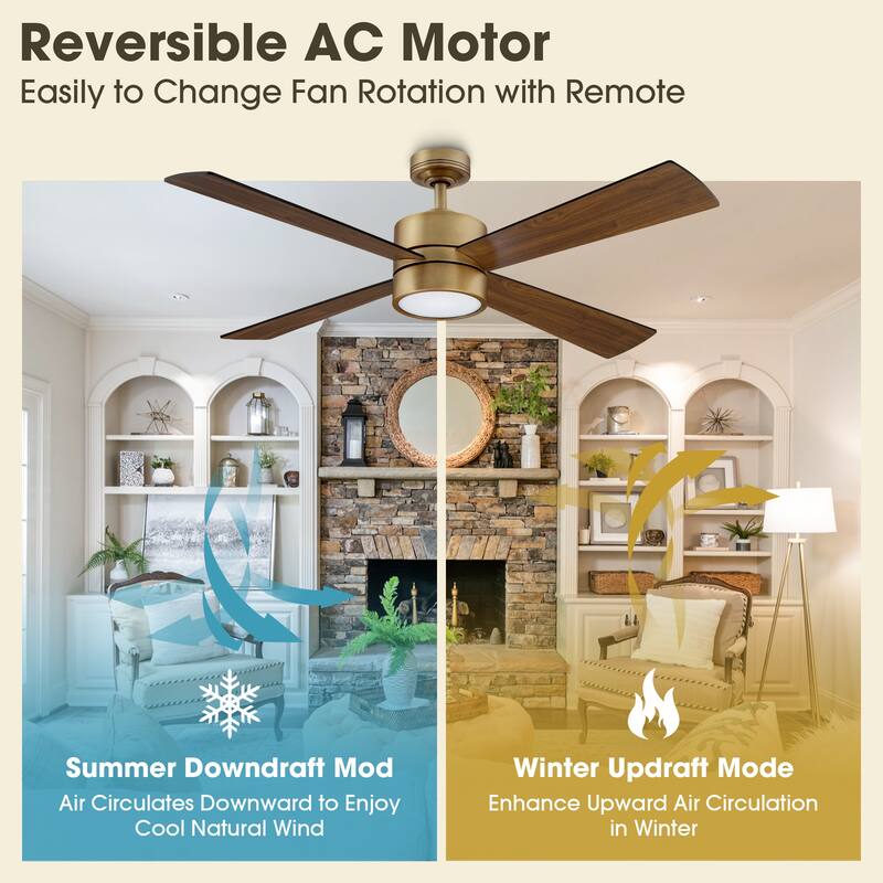 Modern 52-in 4-Blade Brushed Chrome LED Ceiling Fan with Light and Remote Control - 52"