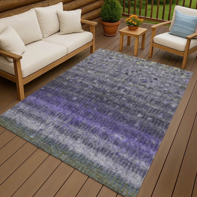 Machine Washable Indoor/ Outdoor Abstract Ombre Chantille Rug