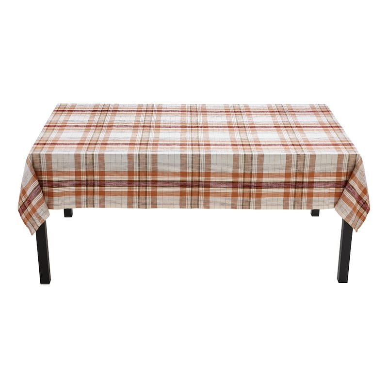 Eva Slub Weave Harvest Fall Orange Cotton Plaid Tablecloth, 84"L x 60"W x 125"H - 60 x 84