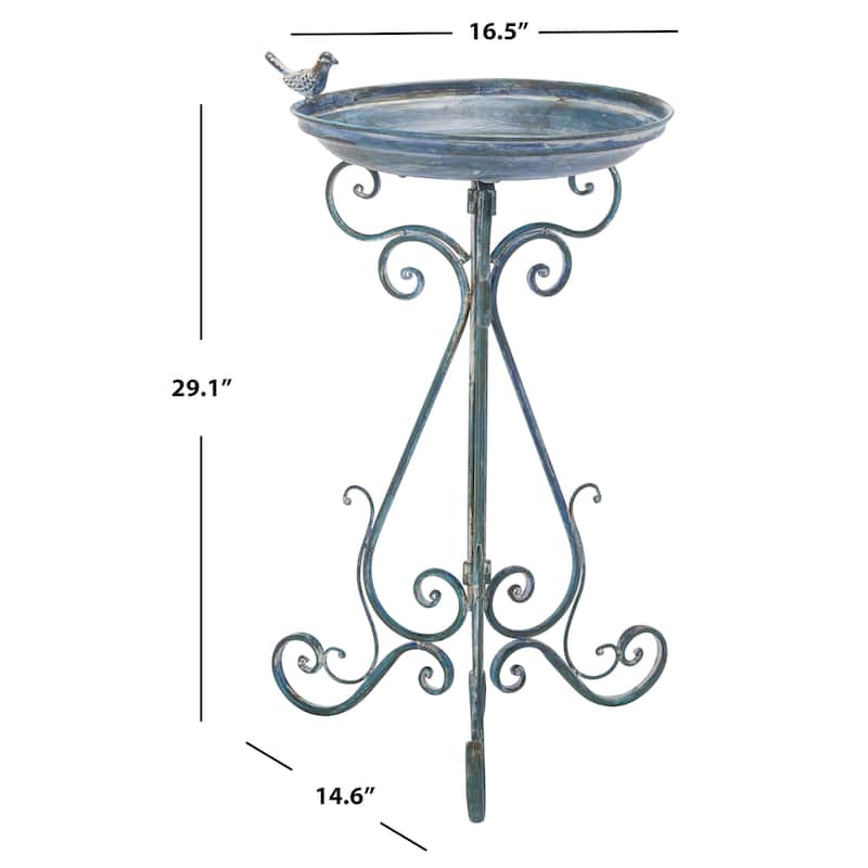 SAFAVIEH Outdoor Amya Victorian Scroll Iron Bird Bath - 16.5" W x 14.6" L x 29.1" H - 17"W x 15"D x 29"H