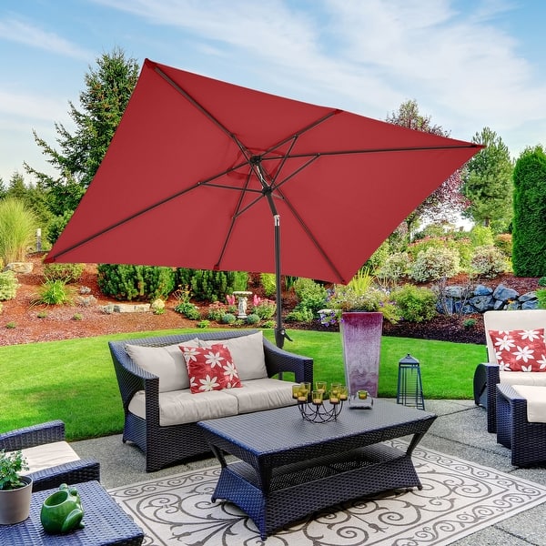 Pure Garden - 10-Ft Rectangular Patio Umbrella - Red Pure Garden - 10-Ft Rectangular Patio Umbrella - Red