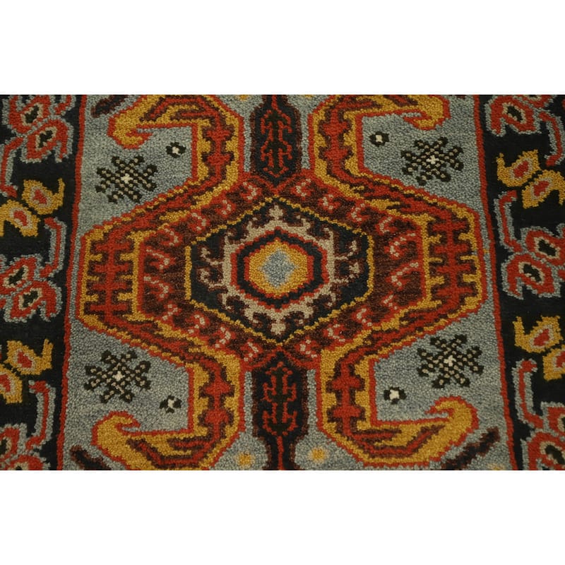 Hand Knotted Oriental 100% Wool Carpet Traditional Geometric Oranges & Rust Kazak Runner Rug - 9' 9'' X 2' 6''