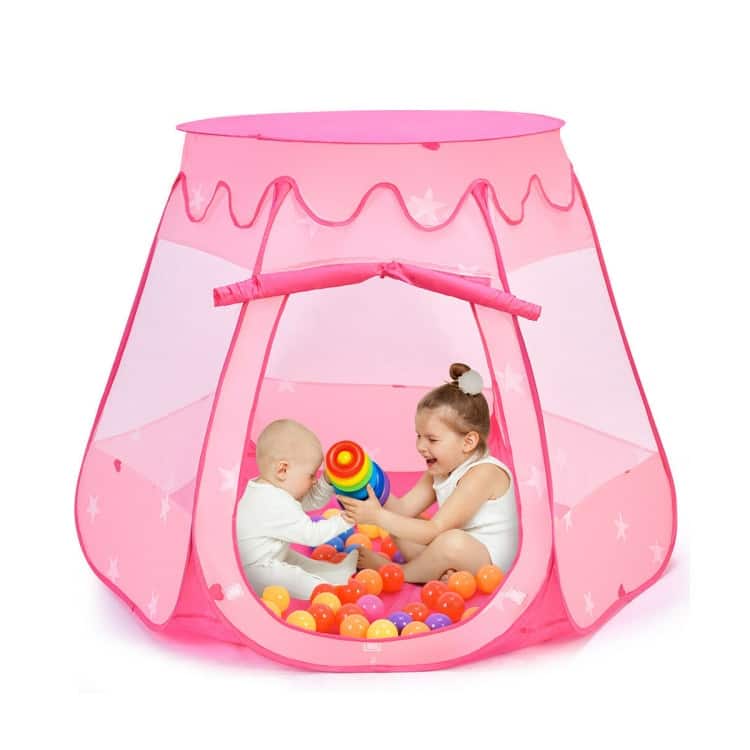 Pink Portable Kid Play House Play Tent with 100 Balls - 33.5" x 33.5" x 39.5"