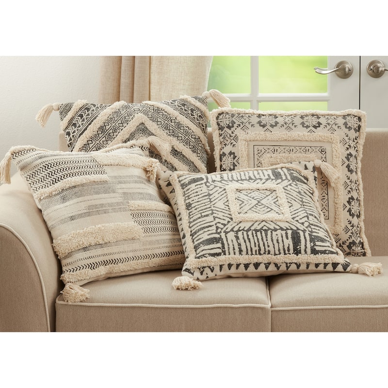 Cotton Throw Pillow With Tufted Design