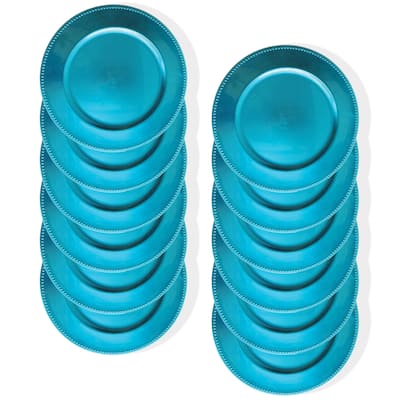 Beaded Aqua Round Charger Plate 13" Set of 12 - 13" Dia x 0.5" H
