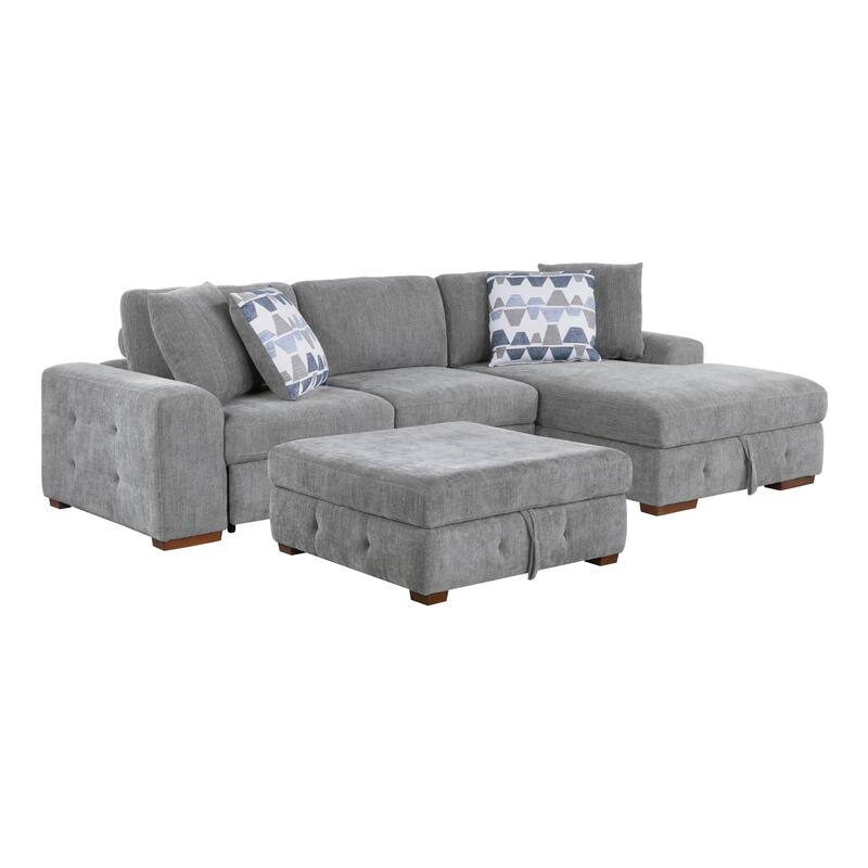 Gillam 3-Piece Sectional Sofa Sleeper with Right Chaise and Ottoman - Gray