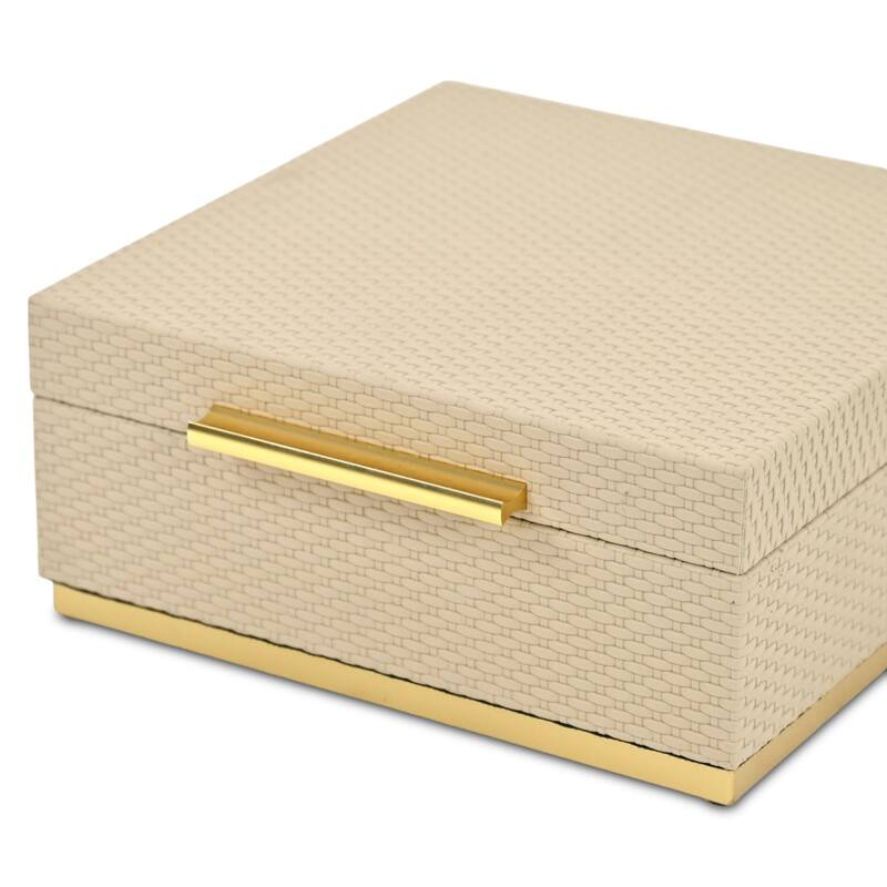 Tamsin Set of 2 Square Decorative Storage Boxes - Wicker Weave Pattern with Gold Hardware