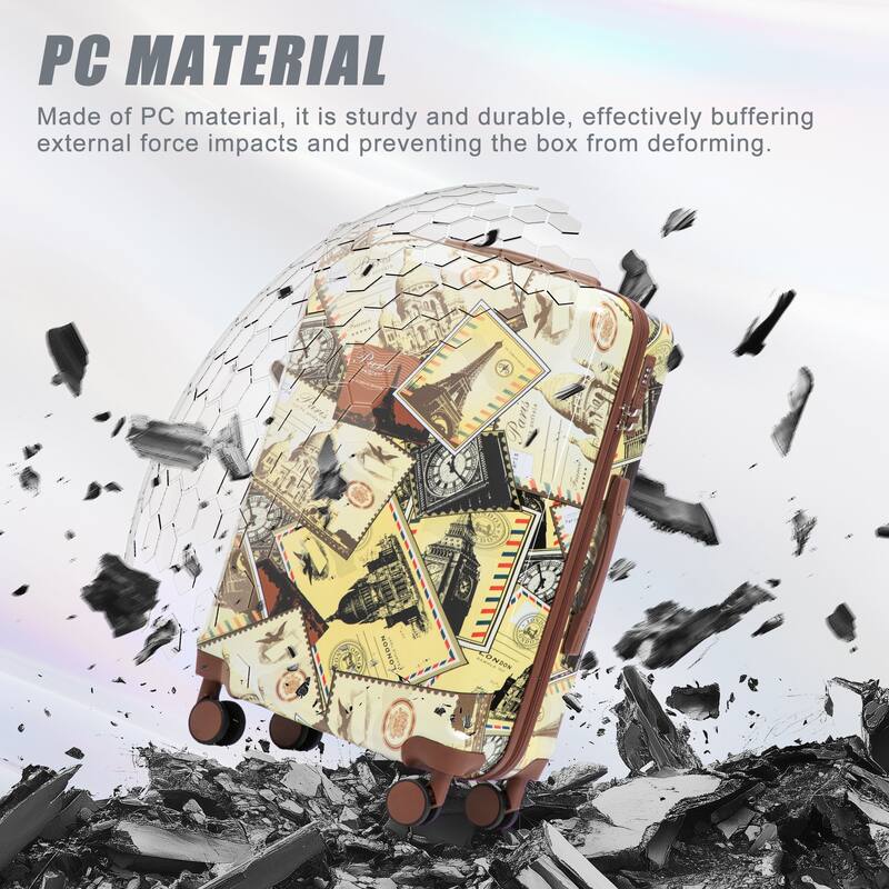 3-Piece, Luggage Sets, Multifunctional Luggage with Printed Pattern and Combination Lock, for Boarding Travel, Black