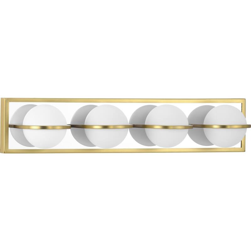 Pearl LED Collection 4-Light Satin Brass Opal Glass LED Modern Bath Vanity Light - 4 Lights