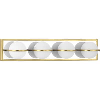Pearl LED Collection 4-Light Satin Brass Opal Glass LED Modern Bath Vanity Light
