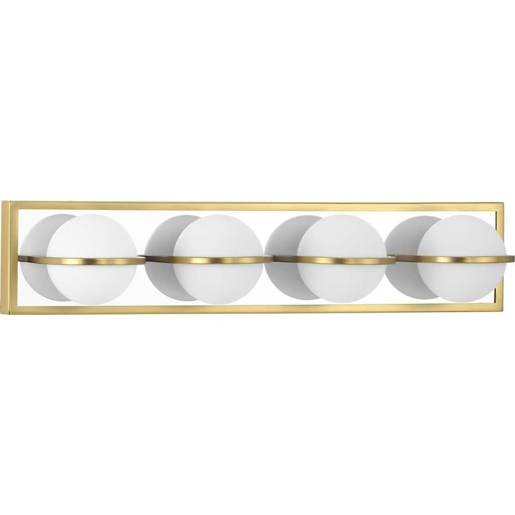 Pearl LED Collection 4-Light Satin Brass Opal Glass LED Modern Bath Vanity Light