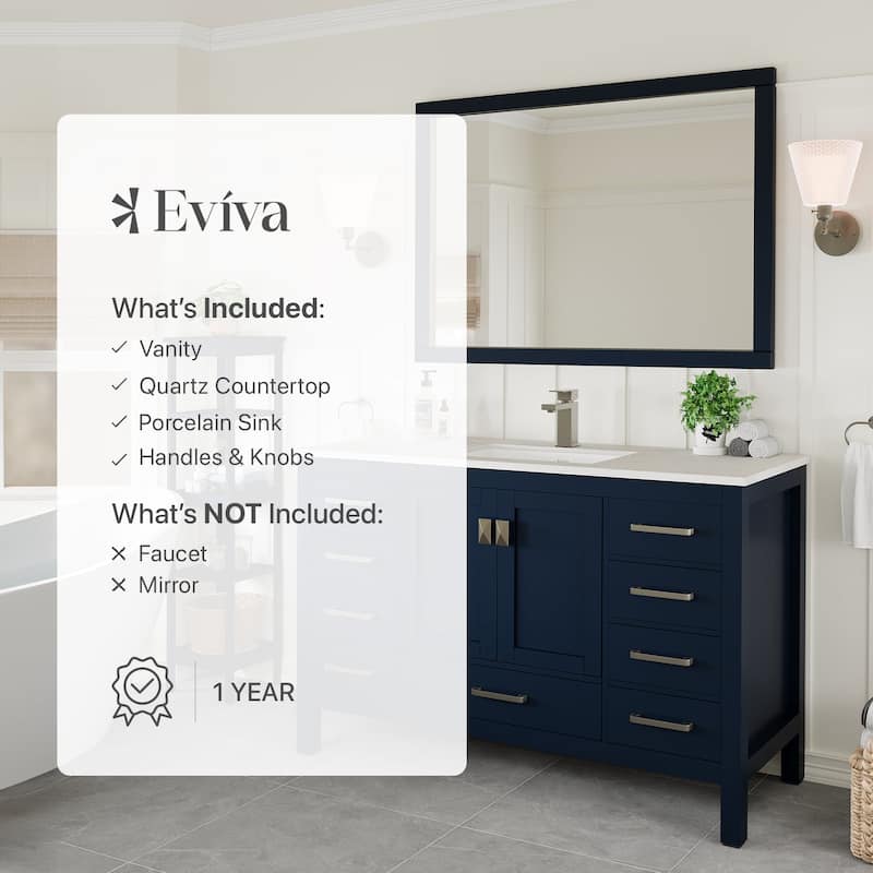 Eviva London 54"W x 21"D Bathroom Vanity with Carrara Quartz Top