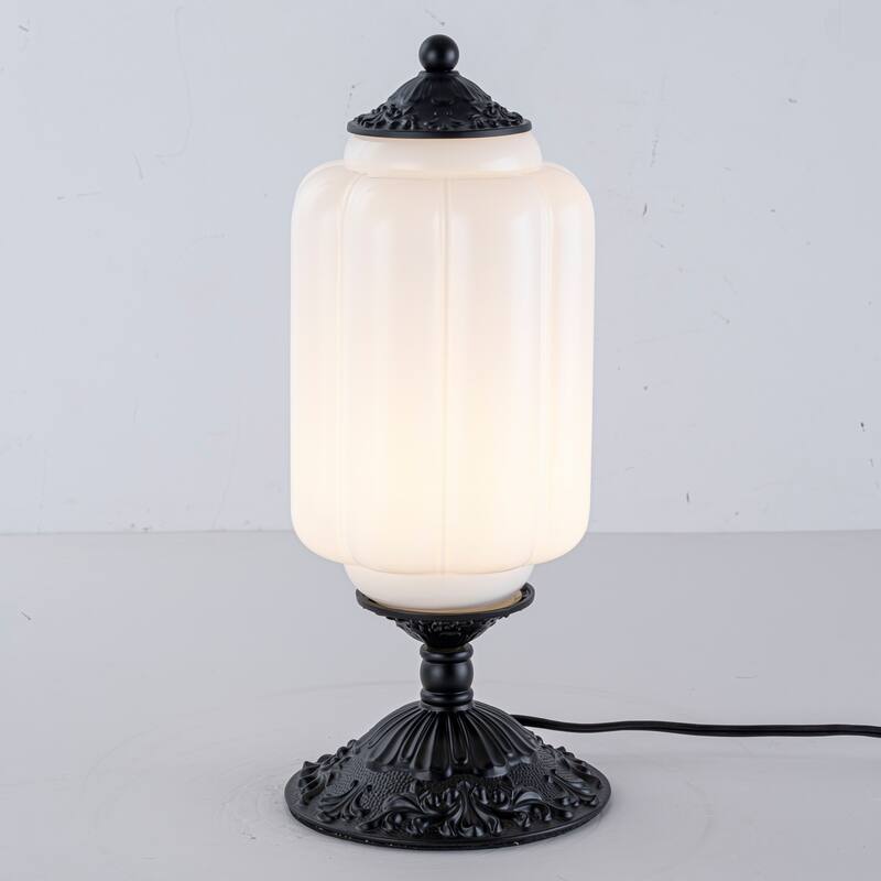 1-Light Transitional Metal & Glass Table Lamp with Carved Base for Bedroom Nightstand - 5.9 in. W x 13.8 in. H
