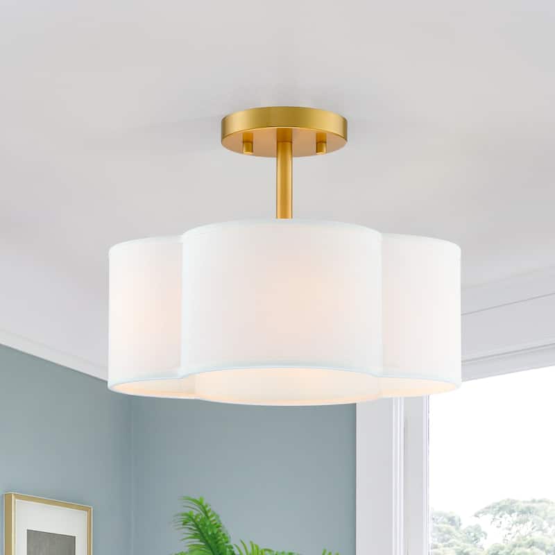Martina 4-Light Semi-Flush Mount Light with White Scallop Fabric Shade - 14 in. W