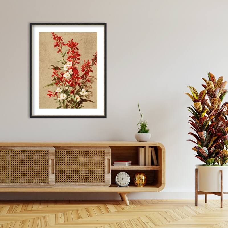 Cardinal Flowers by Ellen Thayer Fisher Wood Framed Wall Art Print