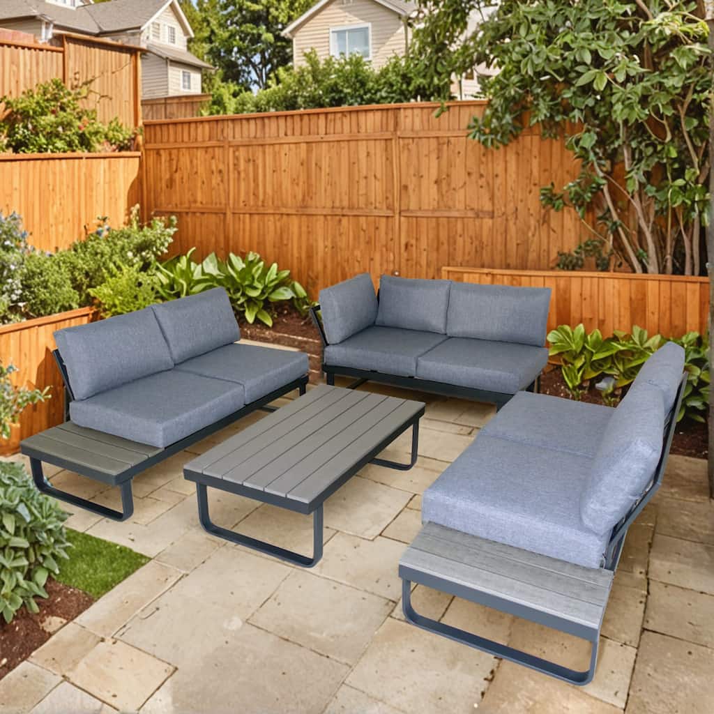 Outdoor L-Shape Metal Sectional Sofa Set With Gray Cushion For Lawn Garden Porch By Tappio