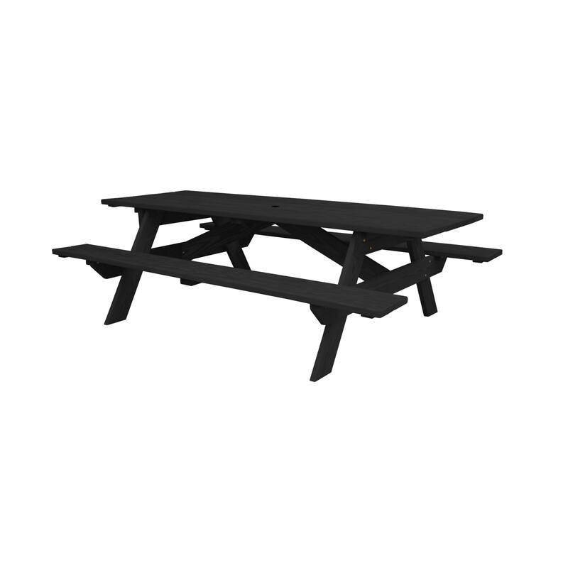 HomeRoots Black Solid Wood Dining Set with Two Benches With Umbrella Hole - 3