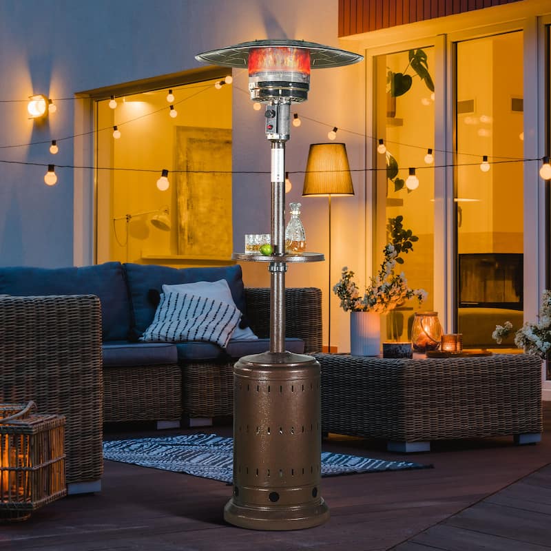 Outdoor Metal Propane Gas Patio Heater with Wheels and Drink Stand
