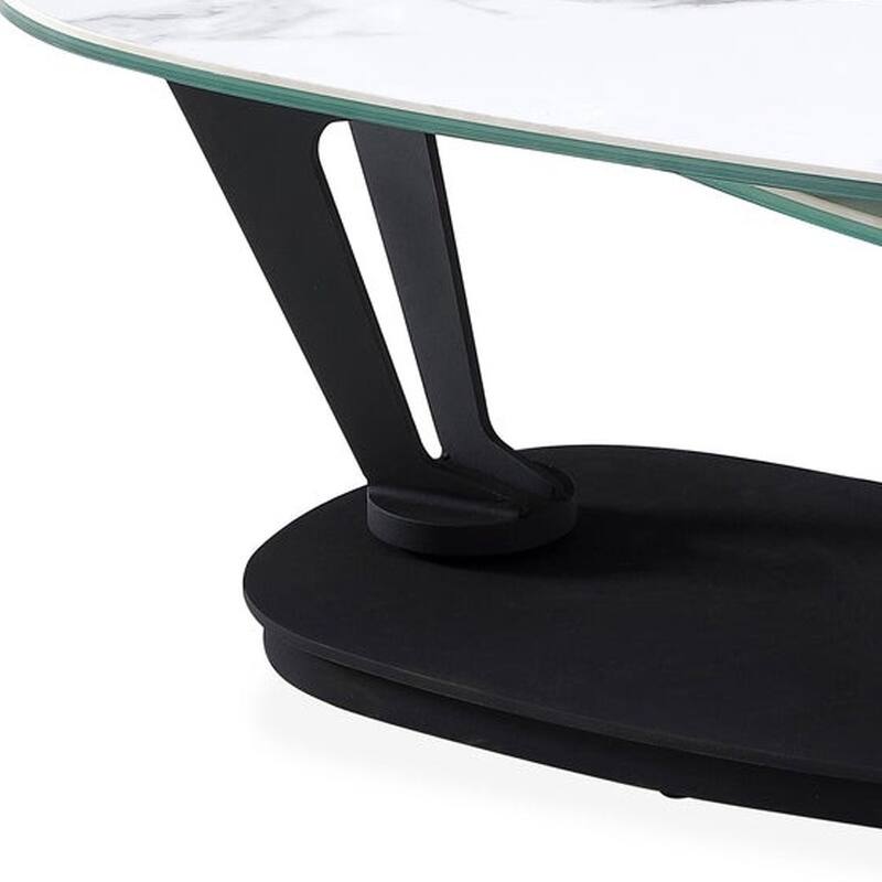 HomeRoots 36" White And Black Faux Marble And Metal Oval Coffee Table - 35.5 in. x 16.5 in. x 23 in.