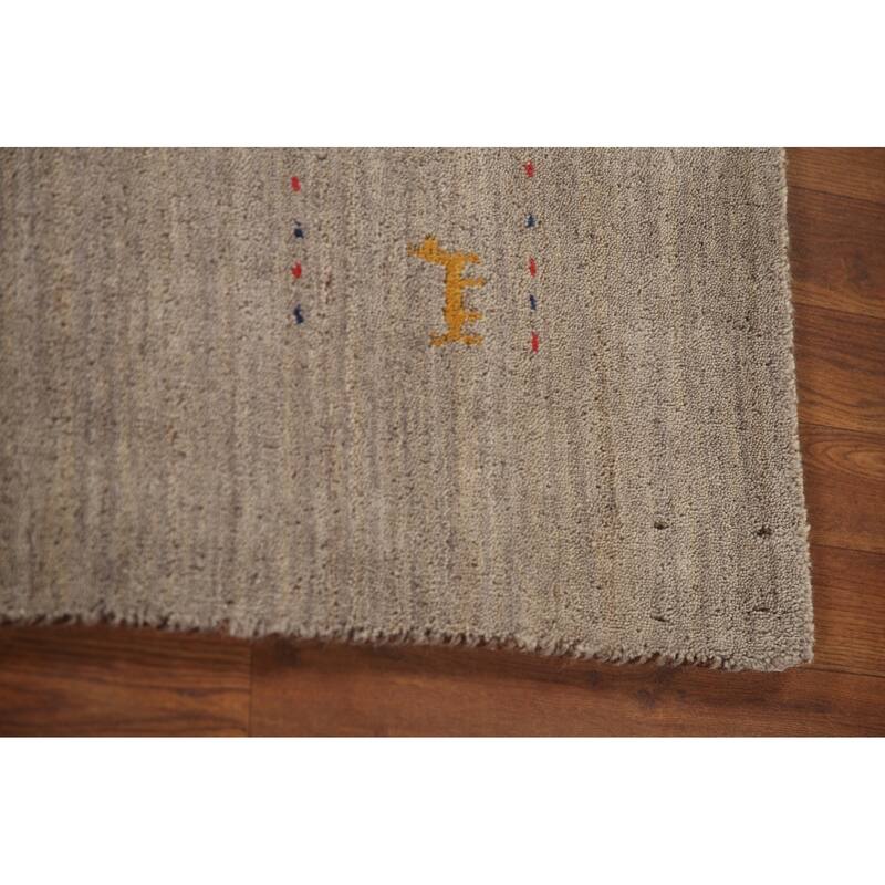 Beige Tribal Gabbeh Area Rug Hand-Knotted Wool Carpet - 8'3"x 9'10"