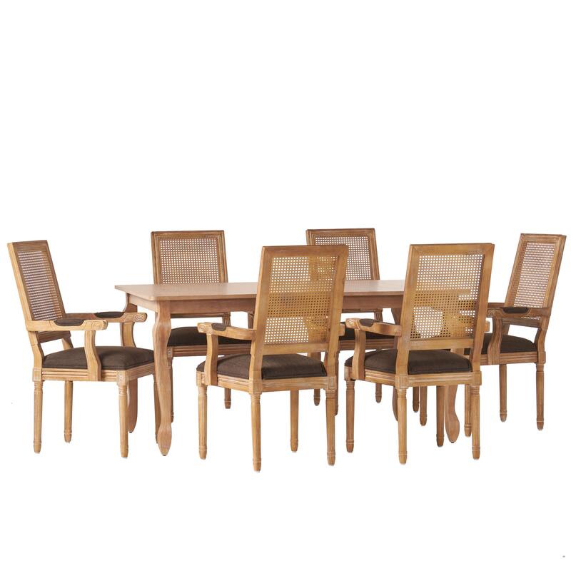 Marlette Wood and Cane Upholstered Expandable 7 Piece Dining Set by Christopher Knight Home