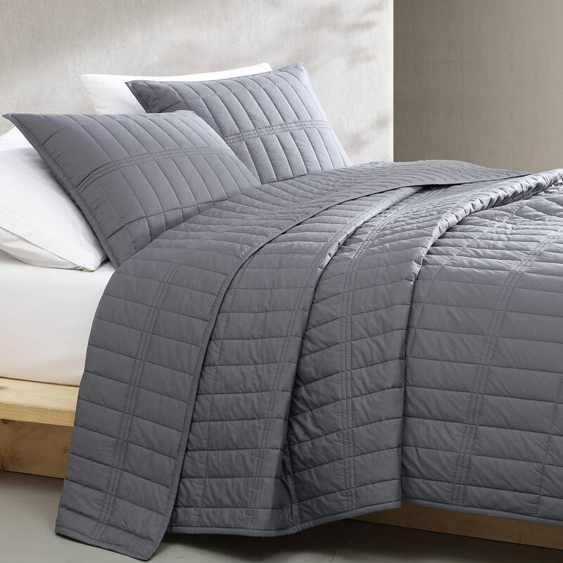 Calvin Klein Washed Percale Cotton Reversible Quilt Set