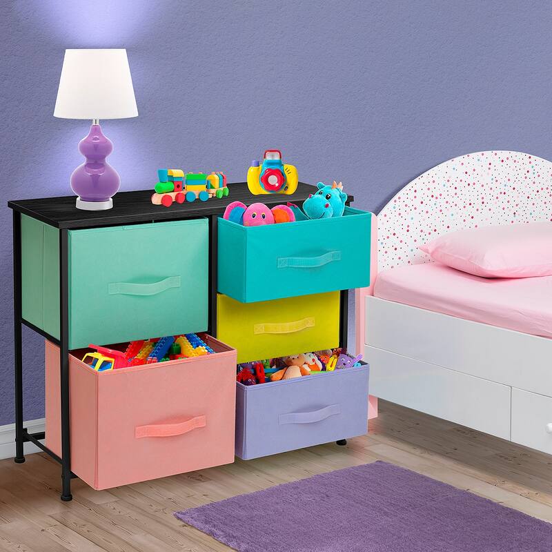 5 Drawer Bedroom Chest Dresser and TV Stand, Pastel Collection