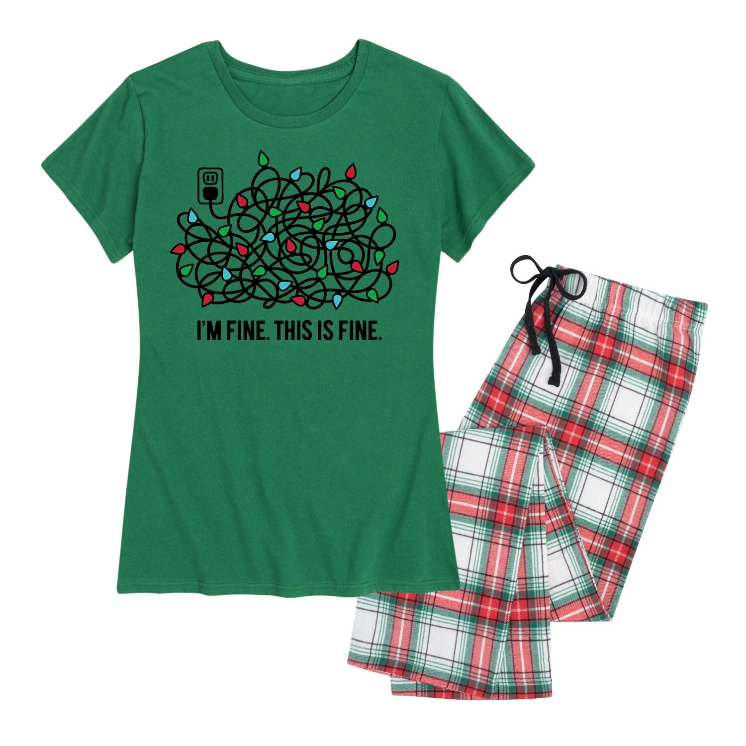 Shop I M Fine This Is Fine Christmas Lights Women S Pajama Set Evergreen Overstock 31968566