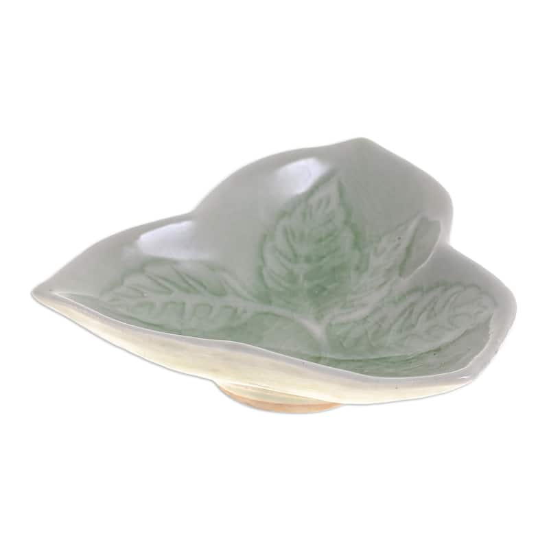 Novica Handmade Triangle Leaf Ceramic Candy Dish