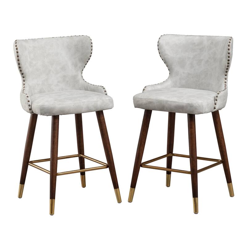 Modern Faux Leather Tufted Nailhead Trim Counter Stool Set of 2