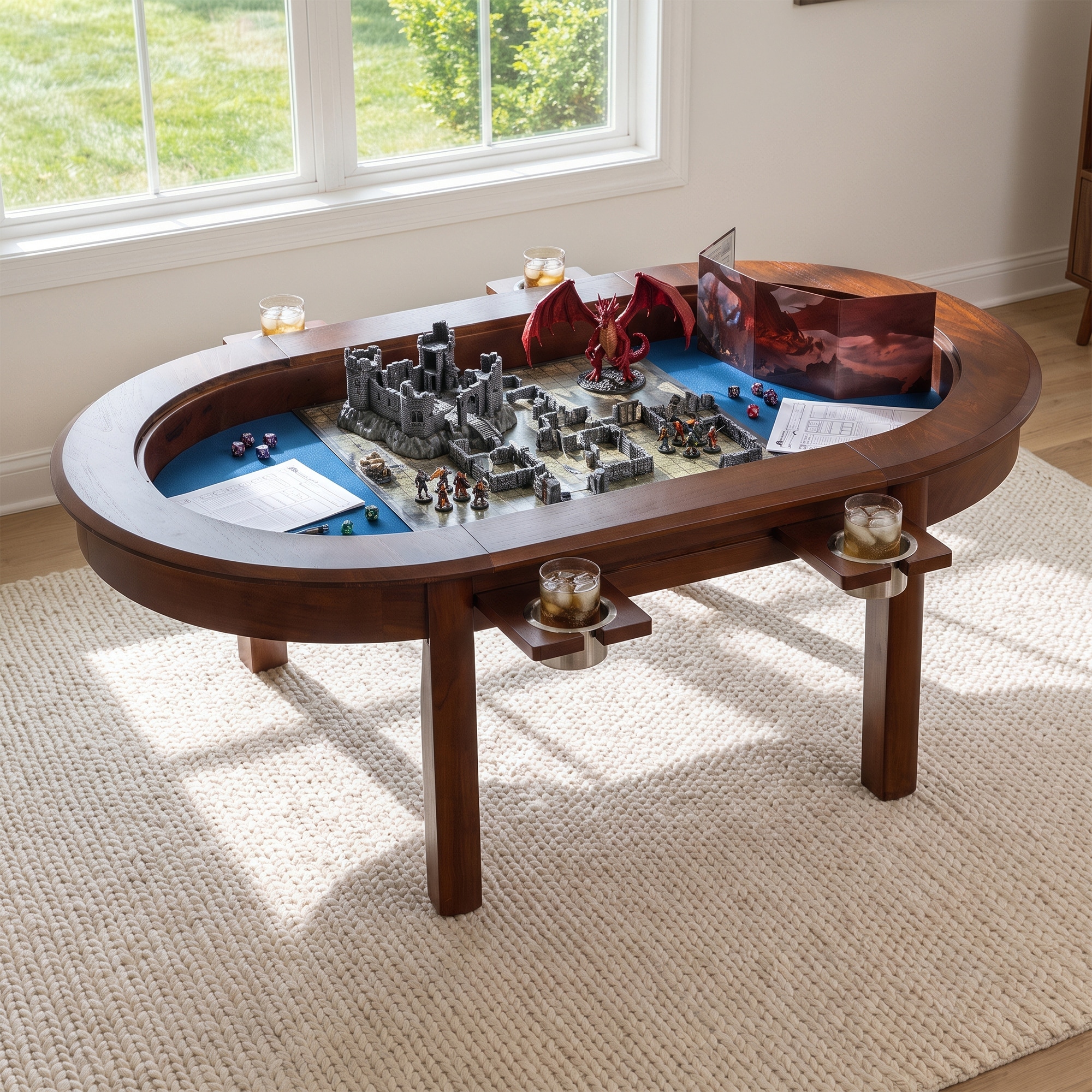 51"L 4-Person Convertible Game Table with Hidden Storage & External Cup Holders