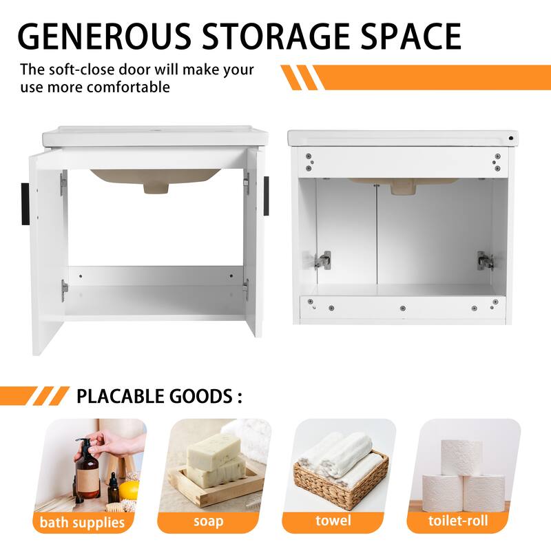 Bathroom Vanity With Sink In 24/28 Inch, Floating Bathroom Vanity With Soft Close Door
