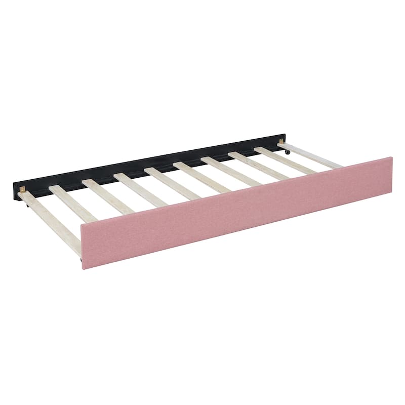 Pink Full Size Upholstered Daybed with Two Storage Drawers