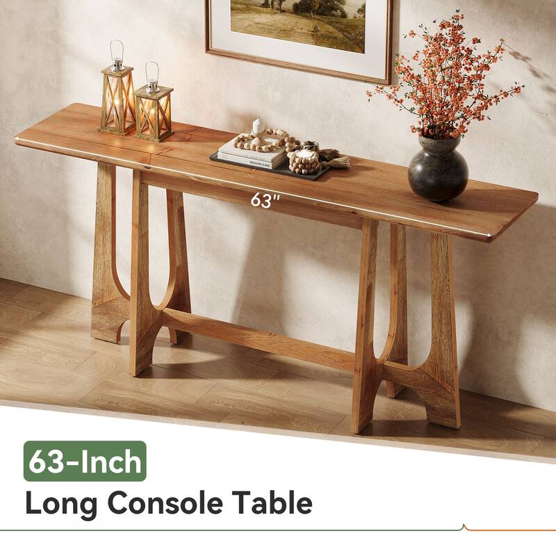 63 Inch Solid Wood Console Table, Farmhouse Sofa Table for Living Room - 13.78" D x 63" W x 33.07" H