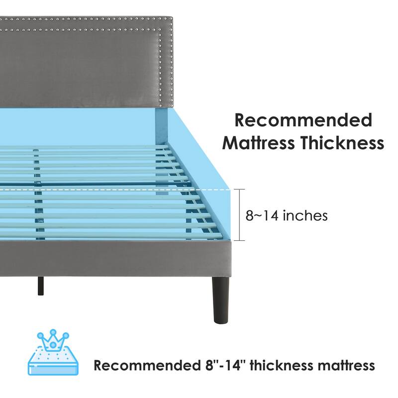 VECELO Upholstered Bed Frames with Height Adjustable Headboard
