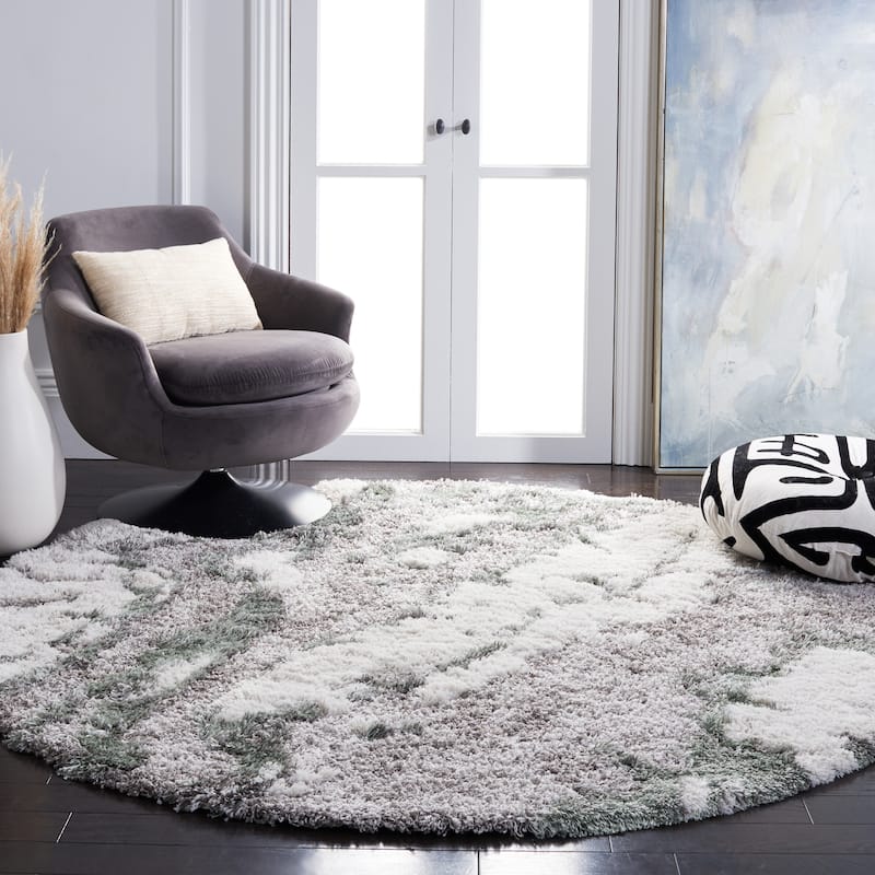 SAFAVIEH Horizon Shag Mukades Abstract 2.5-inch Thick Rug - 8' Round - Grey/Green - Round