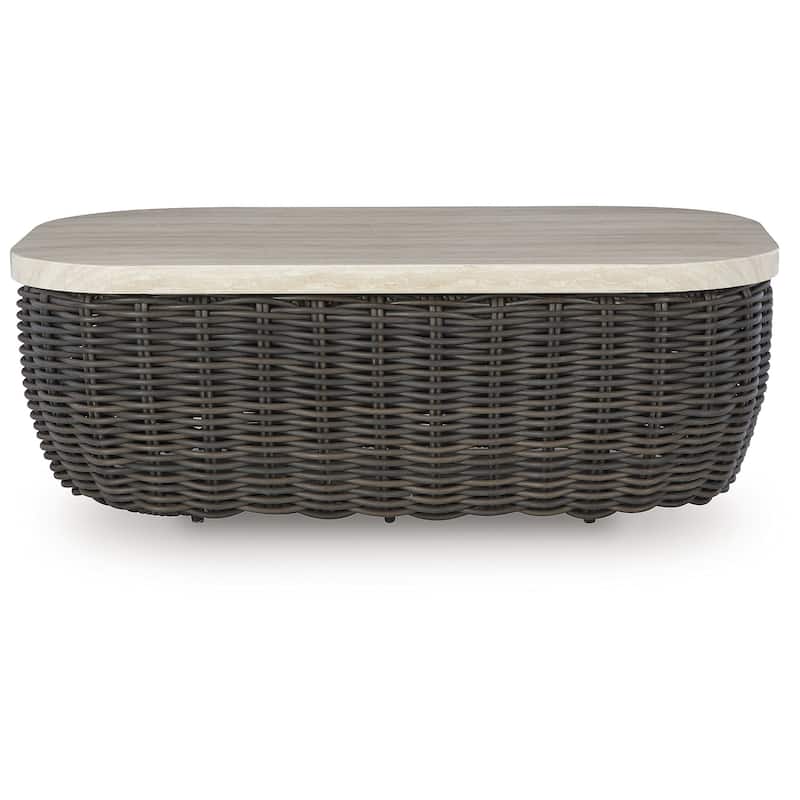 Signature Design by Ashley Kimora Beige/Dark Brown Outdoor Coffee Table - 50" W x 29.92" D x 17.52" H