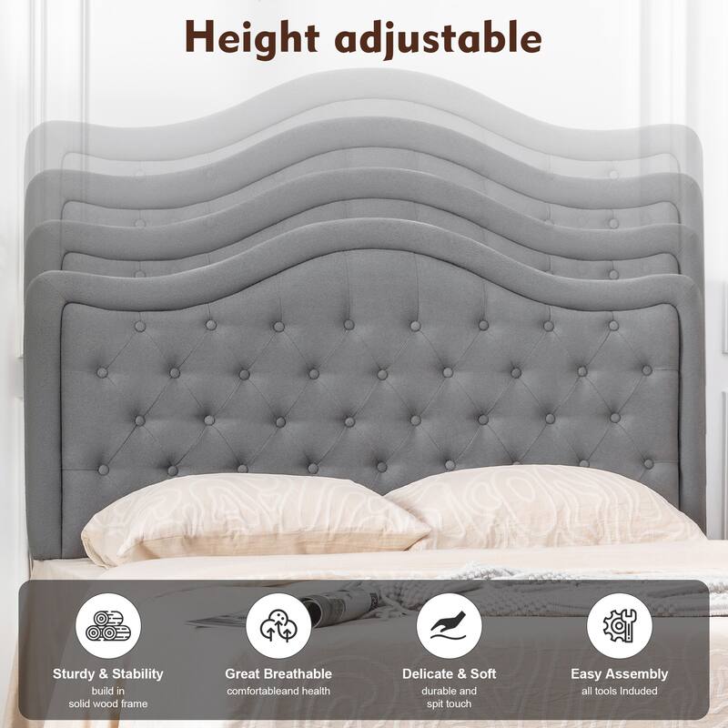 Adeco Queen-Sized Headboard with Adjustable Metal Legs